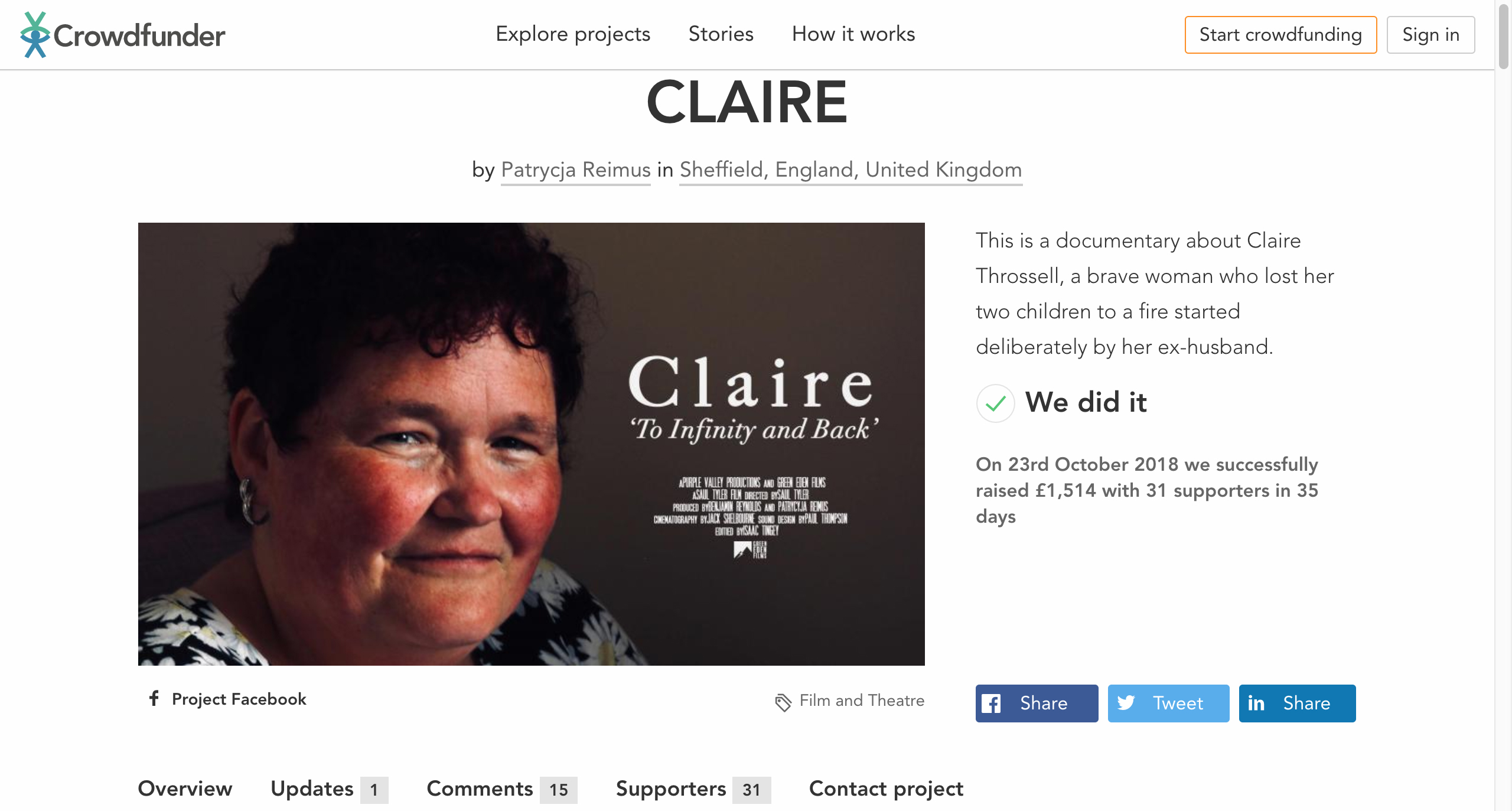 Claire Crowdfunder Page