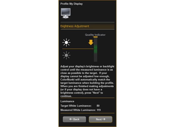 ColorMunki Photo display calibration screen