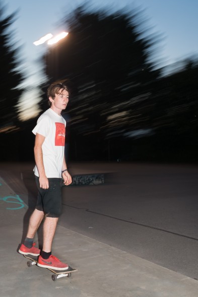 Here I used rear curtain sync with a slow shutter speed to get some interesting effects at a skatepark at dusk
