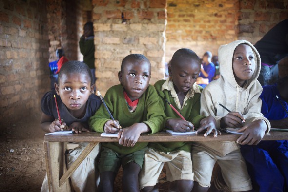 Children at the school learning about photography