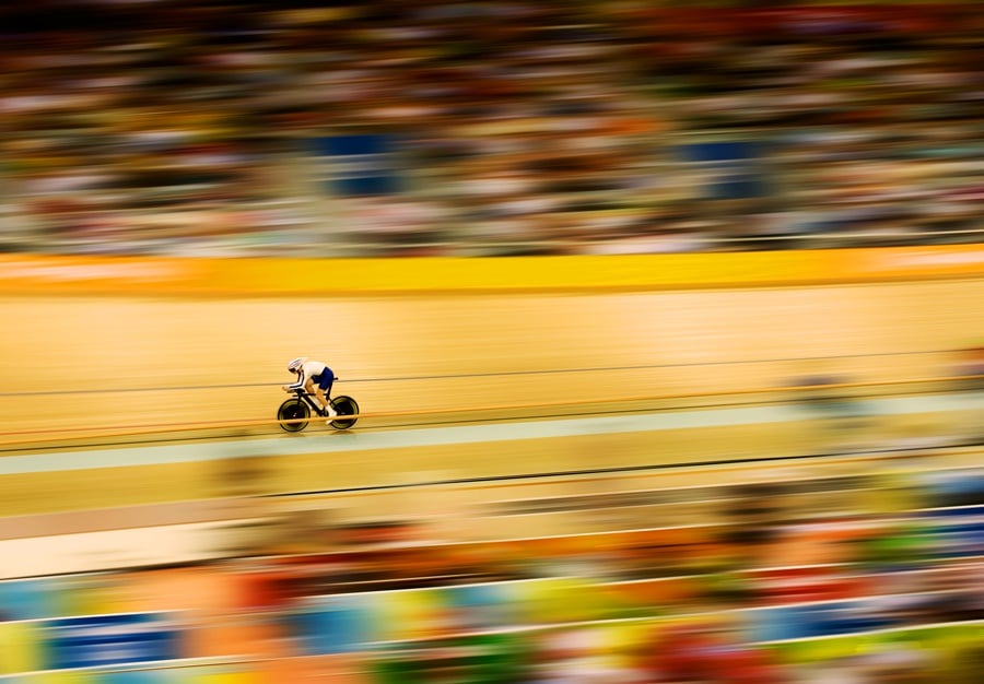 A photo of a cyclist on the Veledrom by Bob Martin