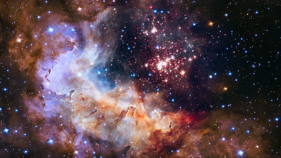 Westerlund 2, a giant cluster of 3,000 stars, resides in a raucous stellar breeding ground known as Gum 29.
