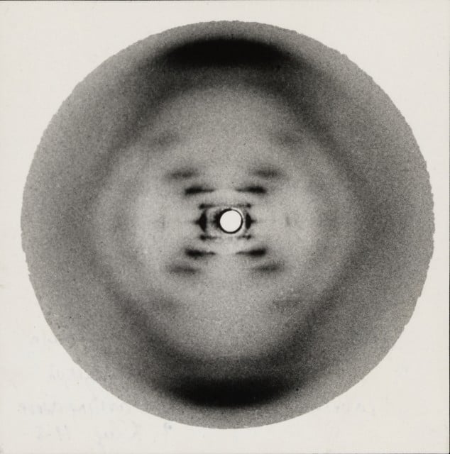 X-ray diffraction image showing the double-helix structure of DNA by Raymond Gosling.