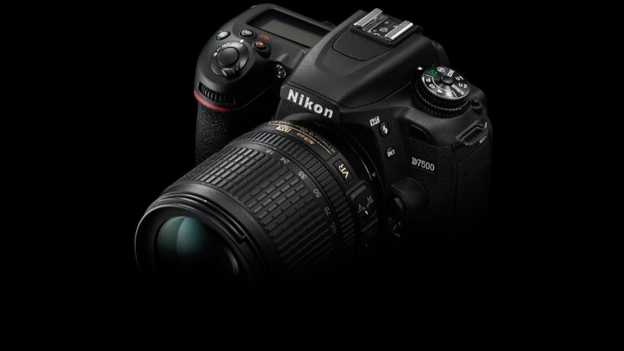  Image of Nikon D7500 DSLR on black background<