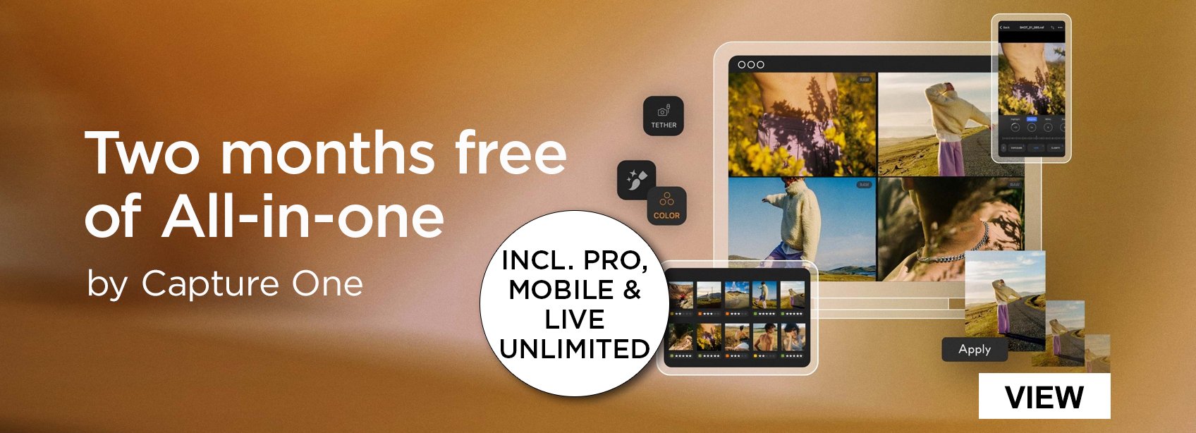 Two months free  of All-in-one by Capture One. Including Pro, mobile and live unlimited