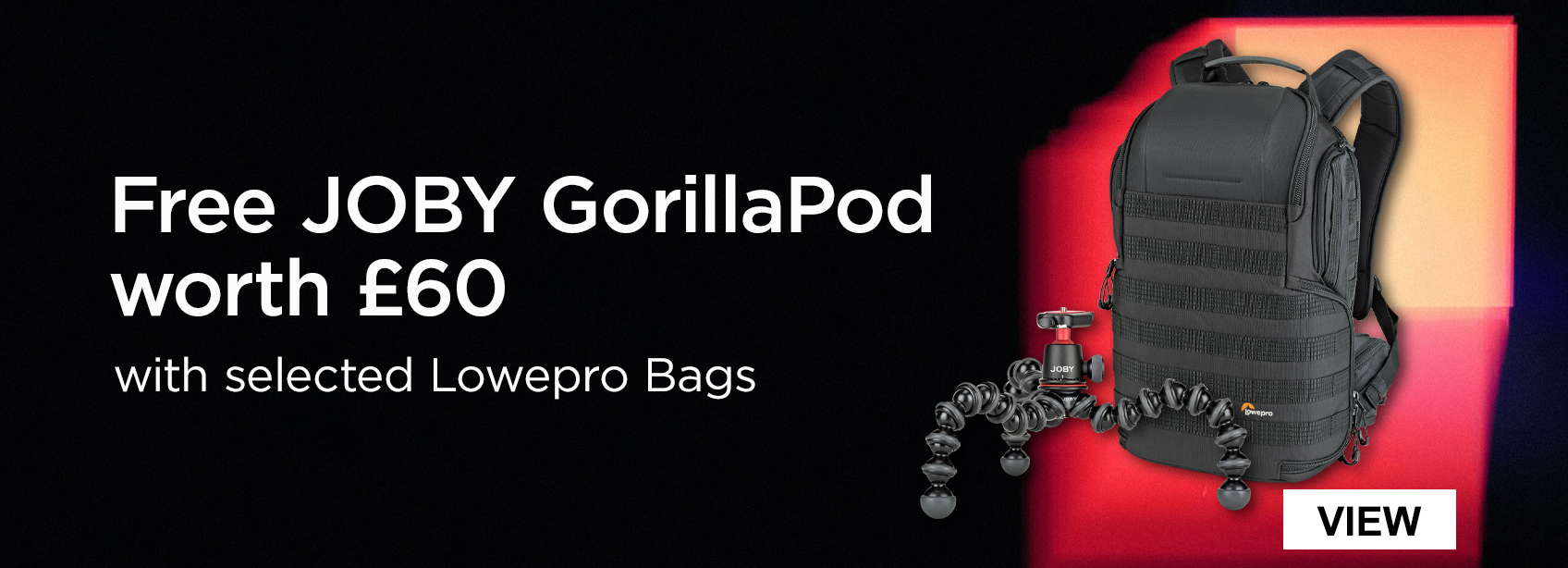 Free JOBY GorillaPod worth £60 with selected Lowepro Bags