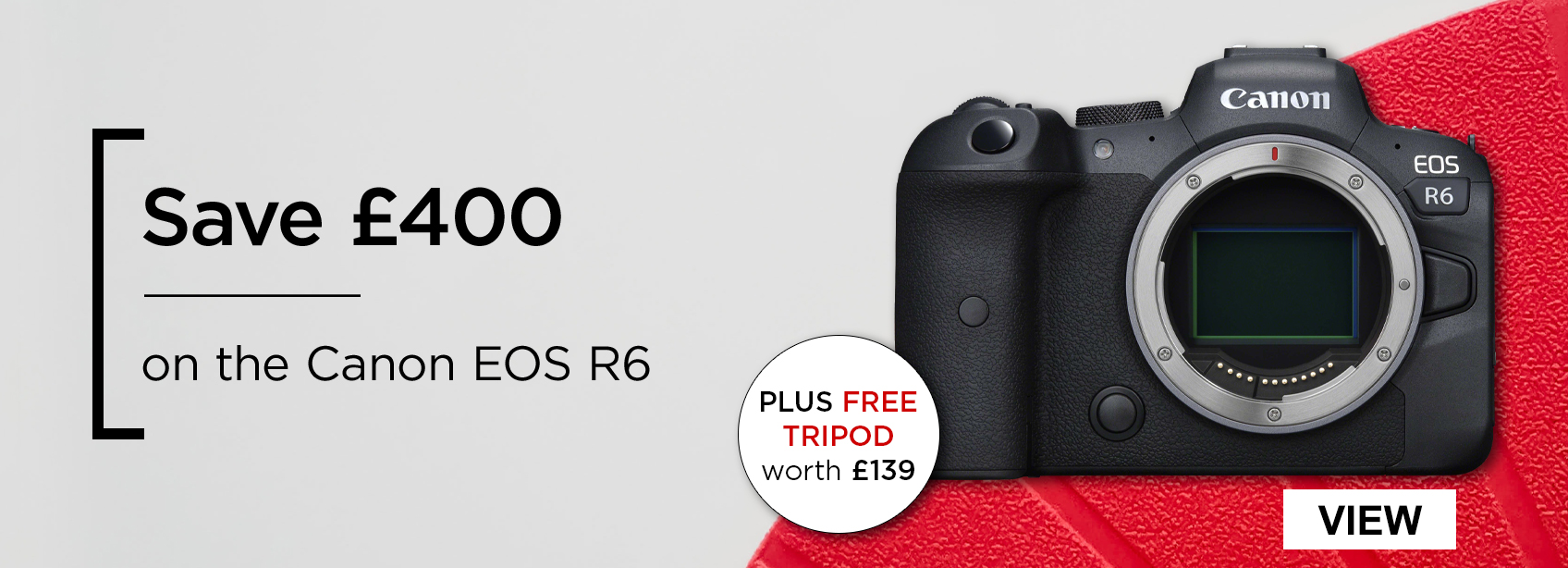 Save £400 on the Canon EOS R6 (Plus free tripod worth £139)