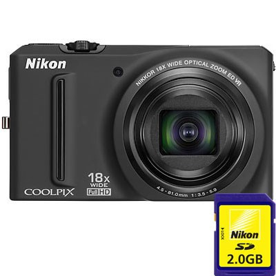 Nikon Coolpix S9100 Black Digital Camera Plus Free 2GB Card