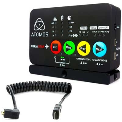 Atomos Ninja Star and Atomos Coiled Right-Angle Micro HDMI to HDMI Cable