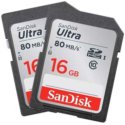 SanDisk 16GB Ultra 80MB/Sec SDHC Card - Twin Pack
