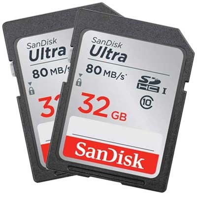 SanDisk 32GB Ultra 80MB/Sec SDHC Card - Twin Pack