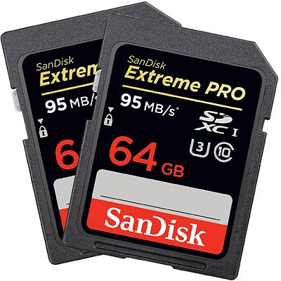 SanDisk 64GB Extreme Pro 95MB/Sec SDXC Card - Twin Pack