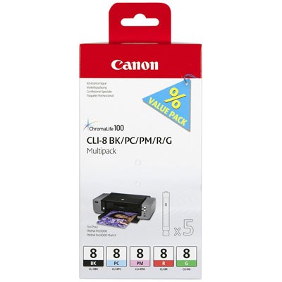 Canon CLI8 BK/PC/PM/R/G Ink Cartridge Multi-Pack