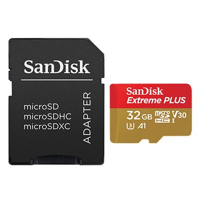 SanDisk 32GB Extreme PLUS 100MB/Sec microSDHC UHS-I Card + Adapter