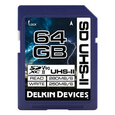 Image of Delkin 64GB SDXC UHS-II V90 U3 - 280MB/s Read, 250MB/s Write
