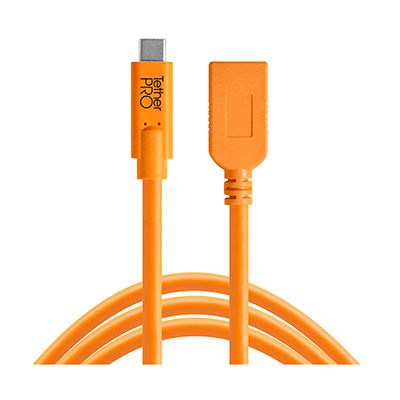 Used TetherTools TetherPro USB-C to USB Female Adapter (extender) 15ft (4.6m) Orange