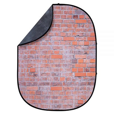 Interfit 5 x 6.5ft Pop-Up Reversible Background - Weathered Brick / Grey Muslin