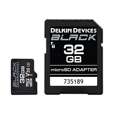 Image of Delkin BLACK 32GB UHS-I V30 U3 90MB/s microSDHC Card