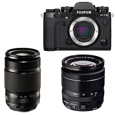 Fujifilm X-T3 Digital Camera with XF 18-55mm + XF 55-200mm Lens – Black