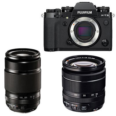 Fujifilm X-T3 Digital Camera with XF 18-55mm + XF 55-200mm Lens - Black