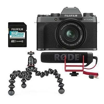 Fujifilm X-T200 Digital Camera with XC 15-45mm Lens Vlogger Kit - Dark Silver