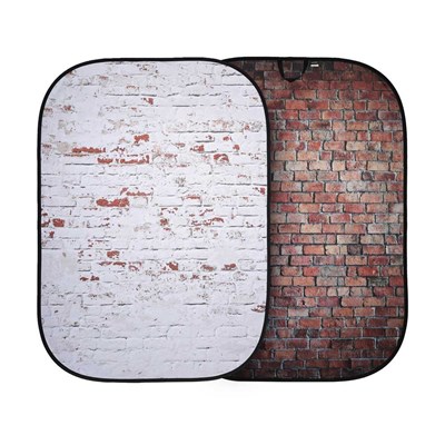 Manfrotto Urban Collapsible Reversible Background 1.5m x 2.1m - Classic Red / Distressed White Brick