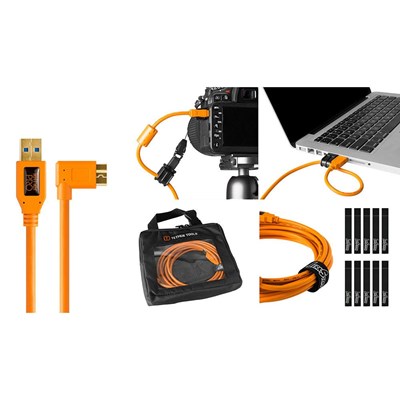 TetherTools Starter Tethering Kit - TetherPro USB 3.0 to Micro-B Right Angle 15 Inch (4.6m) Orange