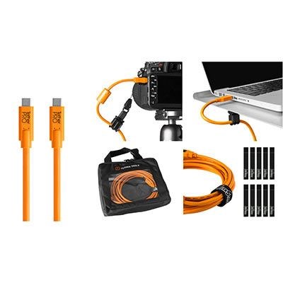 TetherTools Starter Tethering Kit - TetherPro USB-C to USB-C 15 Inch + Flat Mount - Orange