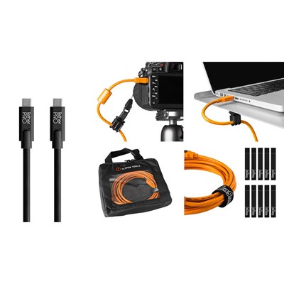 TetherTools Starter Tethering Kit - TetherPro USB-C to USB-C 15 Inch + USB Flat Mount - Black