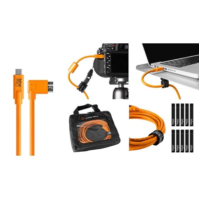 TetherTools Starter Tethering Kit - TetherPro USB-C to 3.0 Micro-B Right Angle 15 Inch (4.6m) Orange