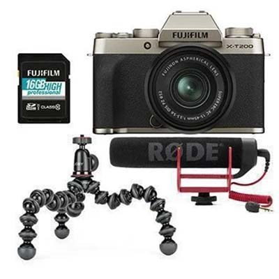 Fujifilm X-T200 Digital Camera with XC 15-45mm Lens Vlogger Kit - Gold