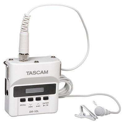 Tascam DR-10LW Digital Audio Recorder With Lavalier Microphone - White