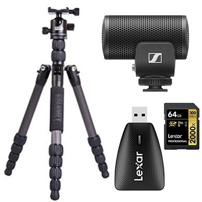 Lexar 64GB Card plus Reader, Sennheiser Mic and Calumet Travel Tripod