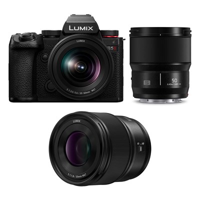 Panasonic Lumix S5 II Digital Camera with 20-60mm and 50mm Lens + LUMIX S 35mm f1.8 Lens Bundle