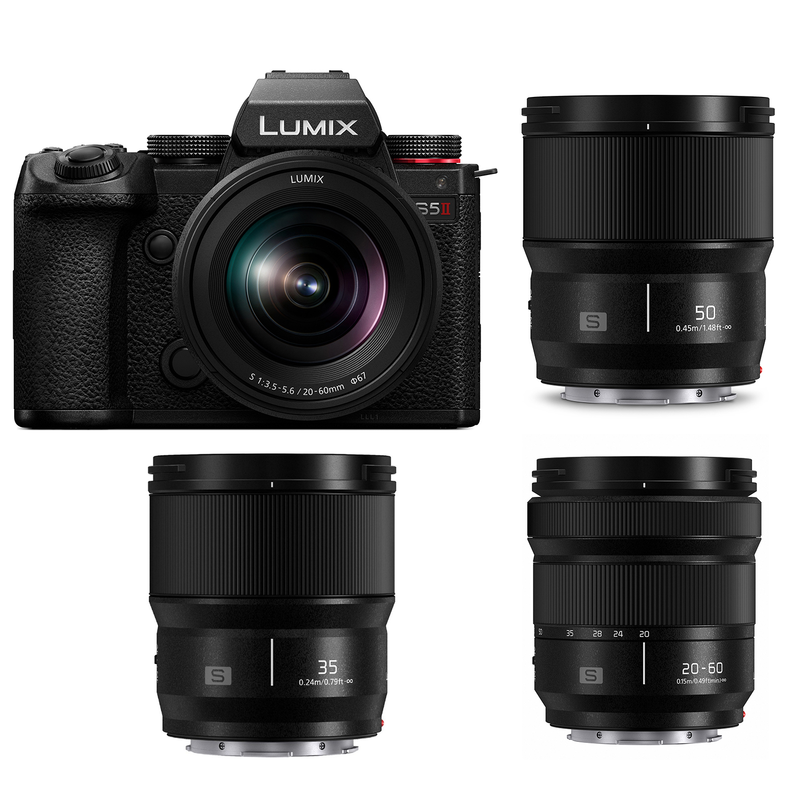 Panasonic Lumix S5 IIX Digital Camera with 20-60mm and 50mm Lens + LUMIX S 35mm f1.8 Lens Bundle
