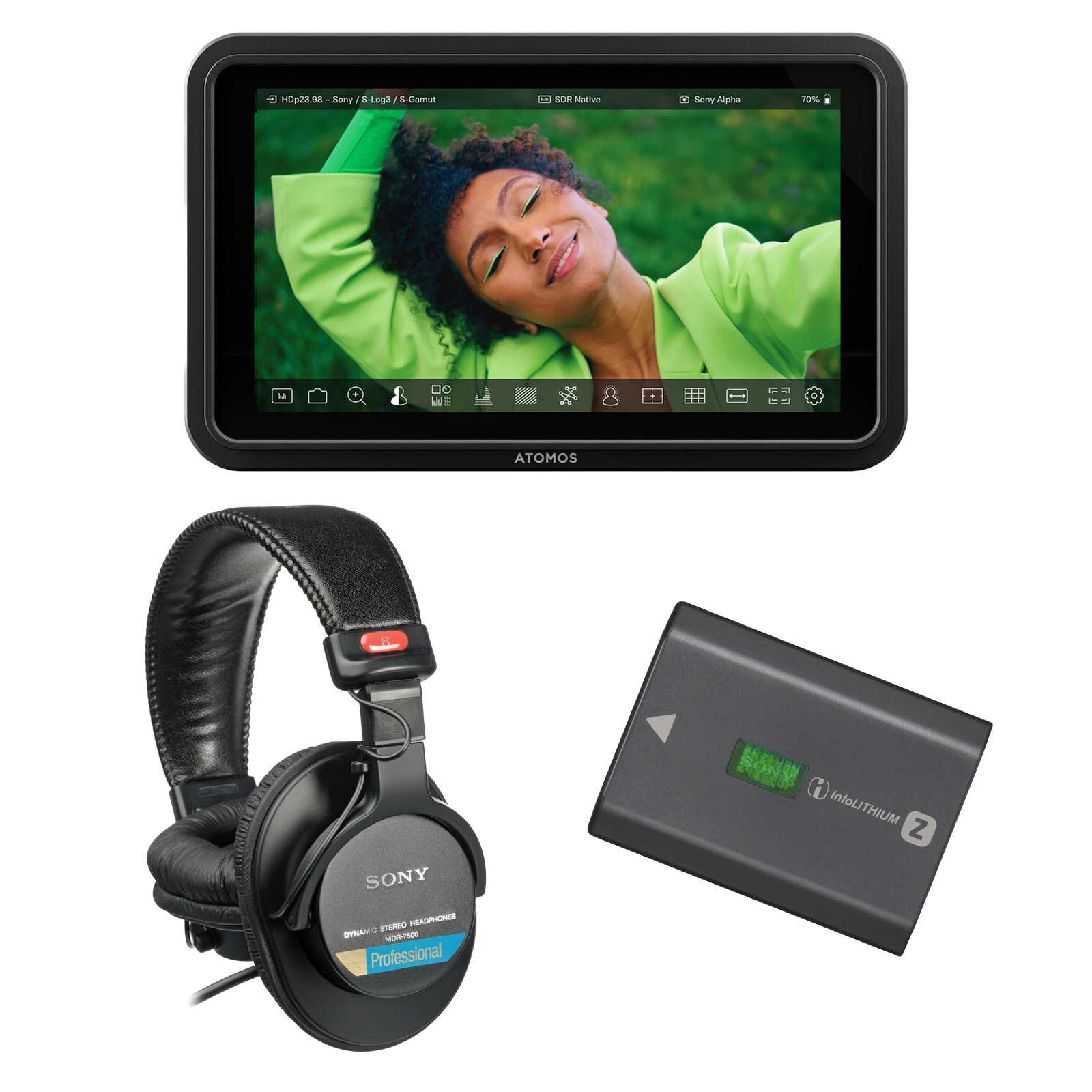 Atomos Shinobi II, Headphones and Battery Bundle