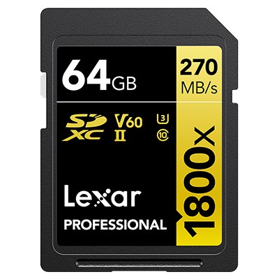 Lexar 64GB Professional 1800x 280MB/Sec UHS-II V60 SDXC Card