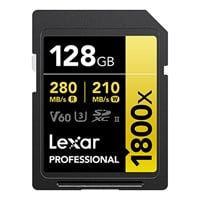 Lexar 128GB Professional 1800x 280MB/Sec UHS-II V60 Sdxc Card