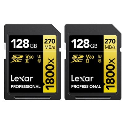 Lexar 128GB Professional 1800x 270MB/Sec UHS-II V60 SDXC Card - Twin Pack