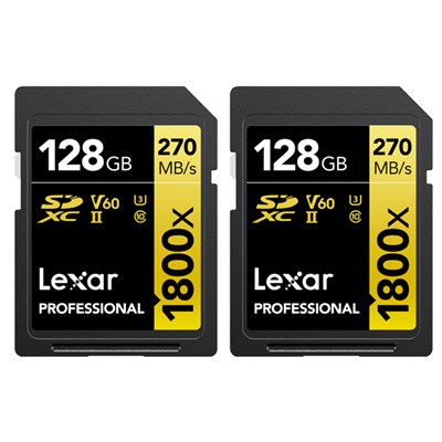 Lexar 128GB Professional 1800x 270MB/Sec UHS-II V60 SDXC Card - Twin Pack