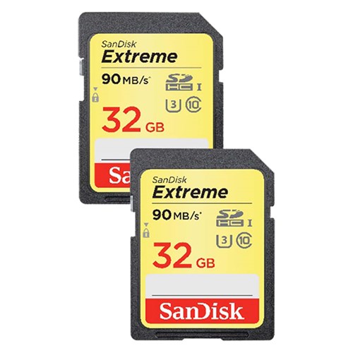 SanDisk Extreme 32GB 100MB/s UHS-I V30 SDHC Memory Card - Twin Pack