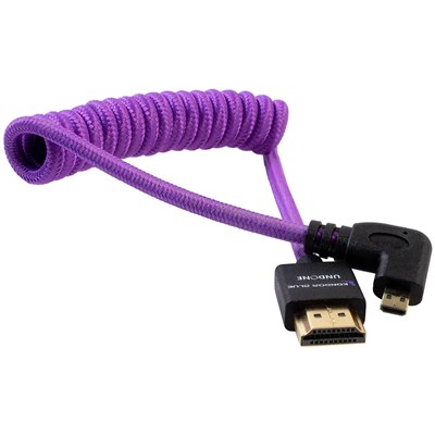 Kondor Blue Gerald Undone Full HDMI to Right Angle Micro HDMI Cable 24Inch Coiled Purple - Left
