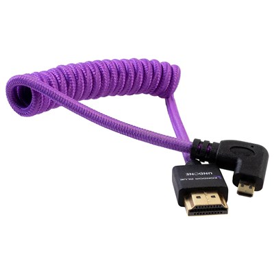 Kondor Blue Gerald Undone Full HDMI to Right Angle Micro HDMI Cable 24Inch Coiled Purple - Right