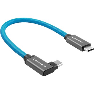 Kondor Blue USB C to USB C High Speed Cable for SSD Recording - Right Angle 12Inch