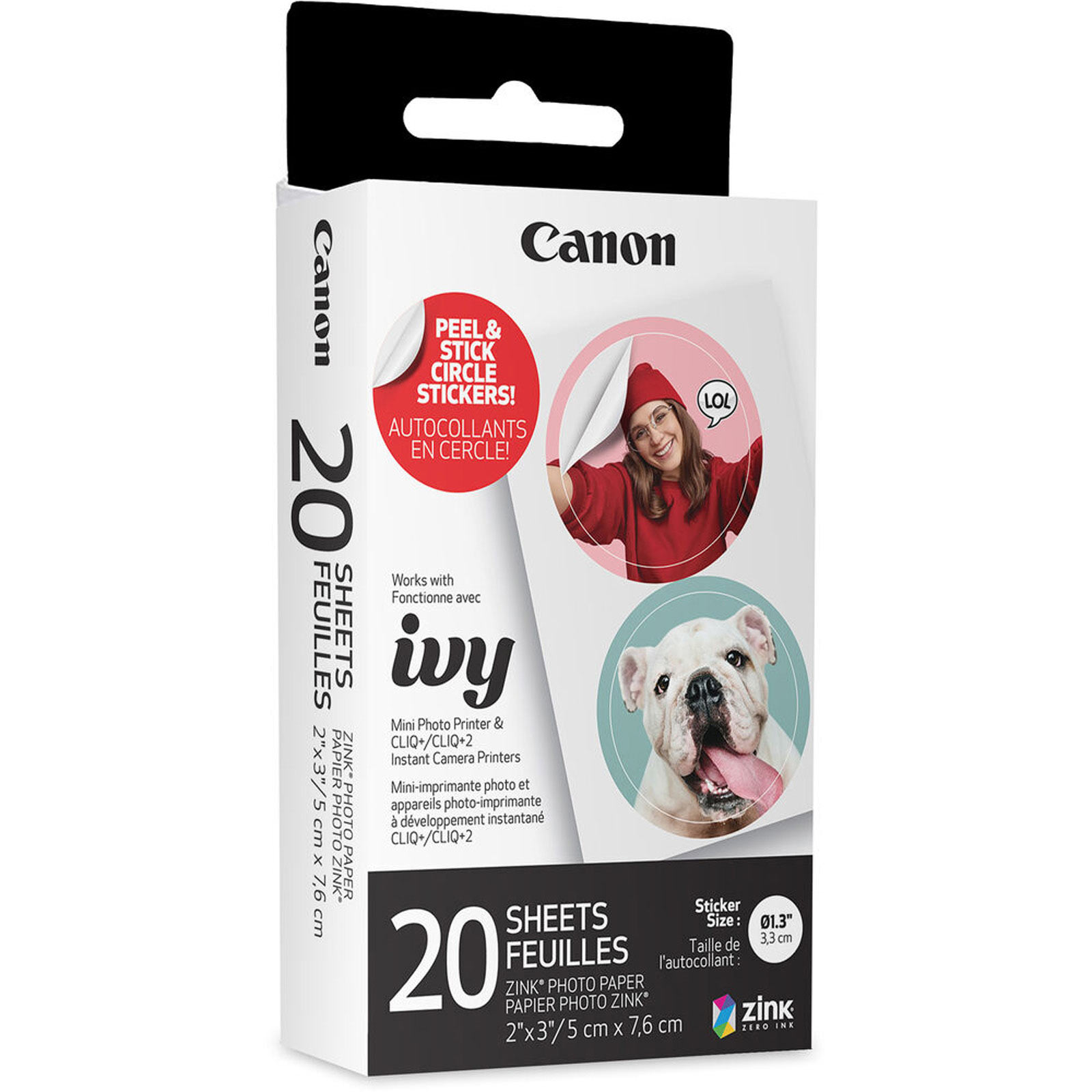 Image of Canon ZINK 1.3 Inch Pre-Cut Circle Sticker Pack - 20 sheets