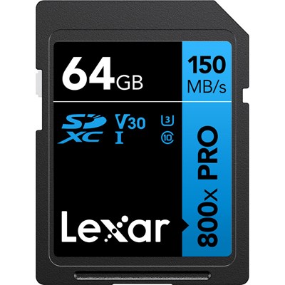 Used Lexar 64GB 800x (150MB/s) UHS-I V30 PRO Blue Series SDXC Memory Card