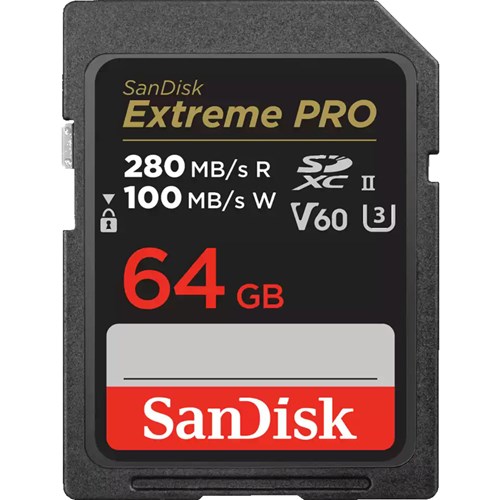 SanDisk Extreme PRO 64GB 280MB/s UHS-II V60 SDXC Memory Card