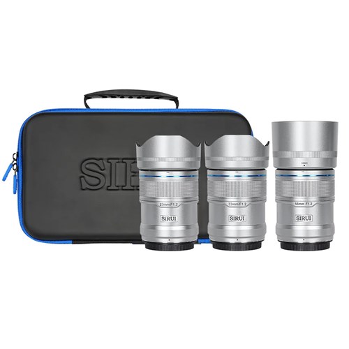 SIRUI Sniper 23mm, 33mm & 56mm F1.2 APSC Lens Kit for Fujifilm X (Silver, Carbon Fibre)