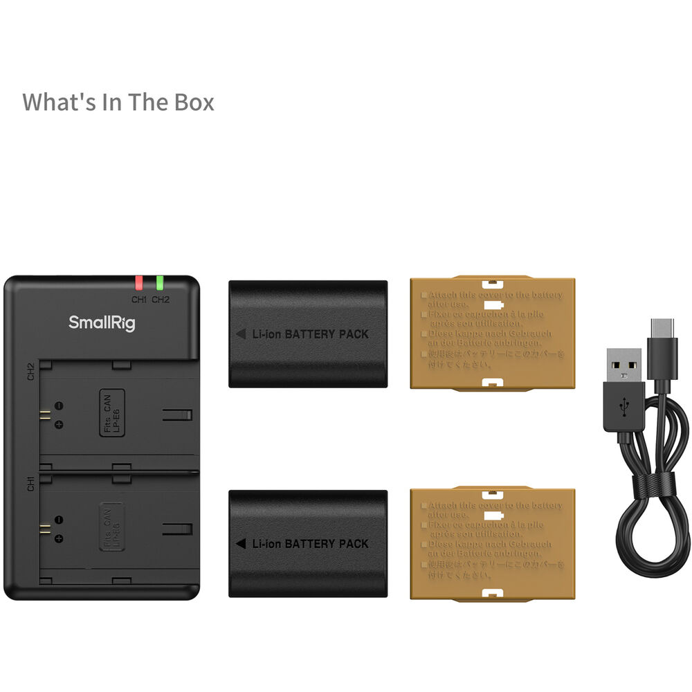 Kit Batterie SmallRig LP-E6P 2520 MAh Con Caricatore Doppio USB-C, Per Canon R5 II, R6 II, 5D E Molti Modelli