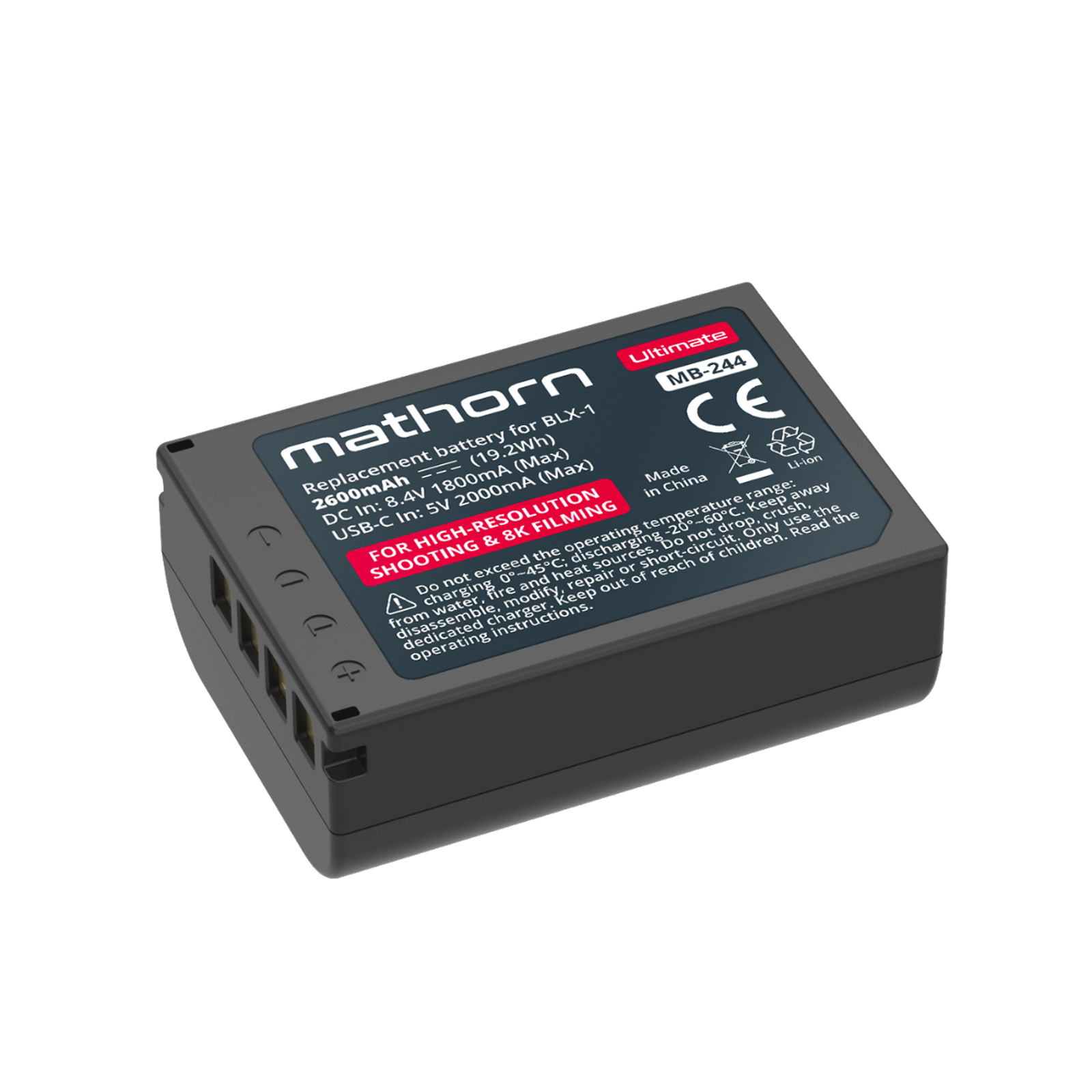 Mathorn MB-244 USB-C Rechargeable Ultimate Camera Battery (OM SYSTEM BLX-1)